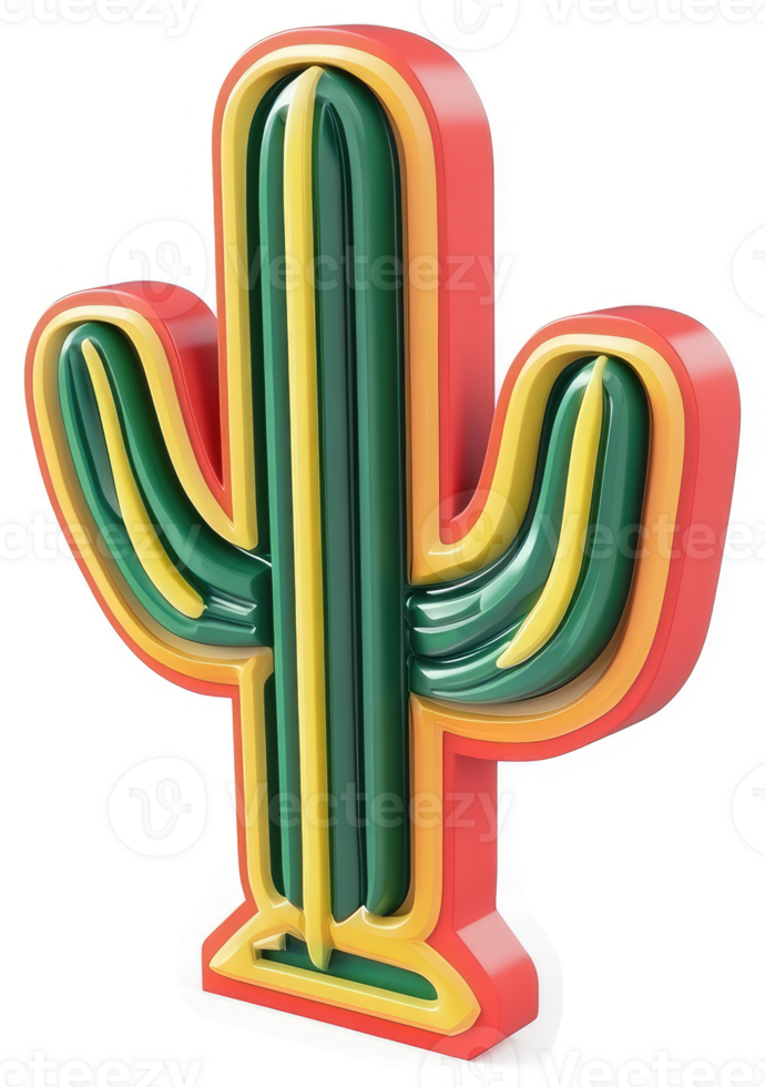 Neon cactus graphic design, vibrant and stylized. png
