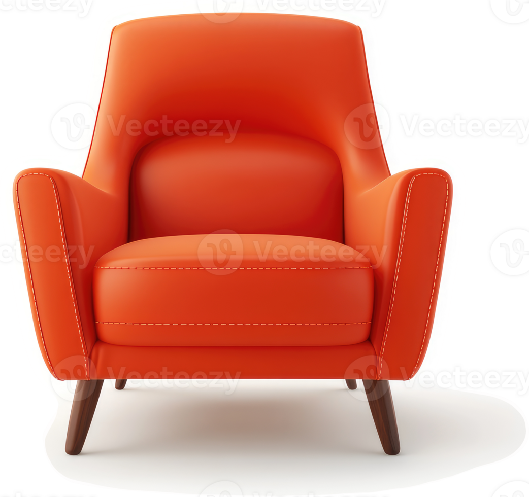 Modern orange leather armchair with mid-century style. png