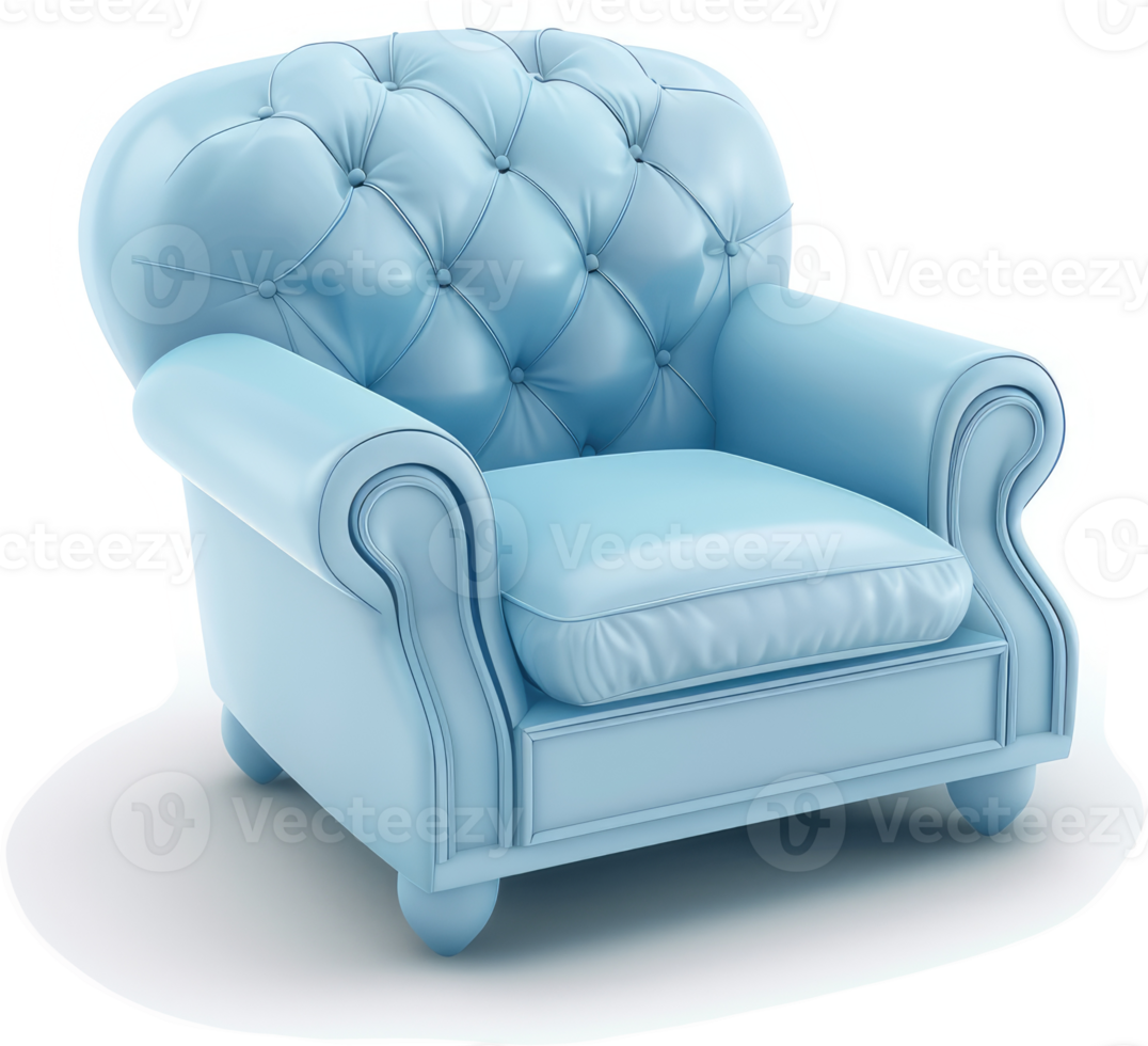 Light blue tufted leather armchair, elegant and classic design. png
