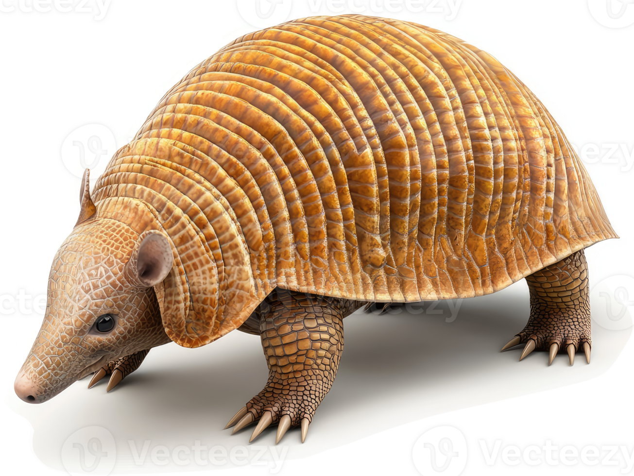 A ground-dwelling armadillo displays its protective shell. png