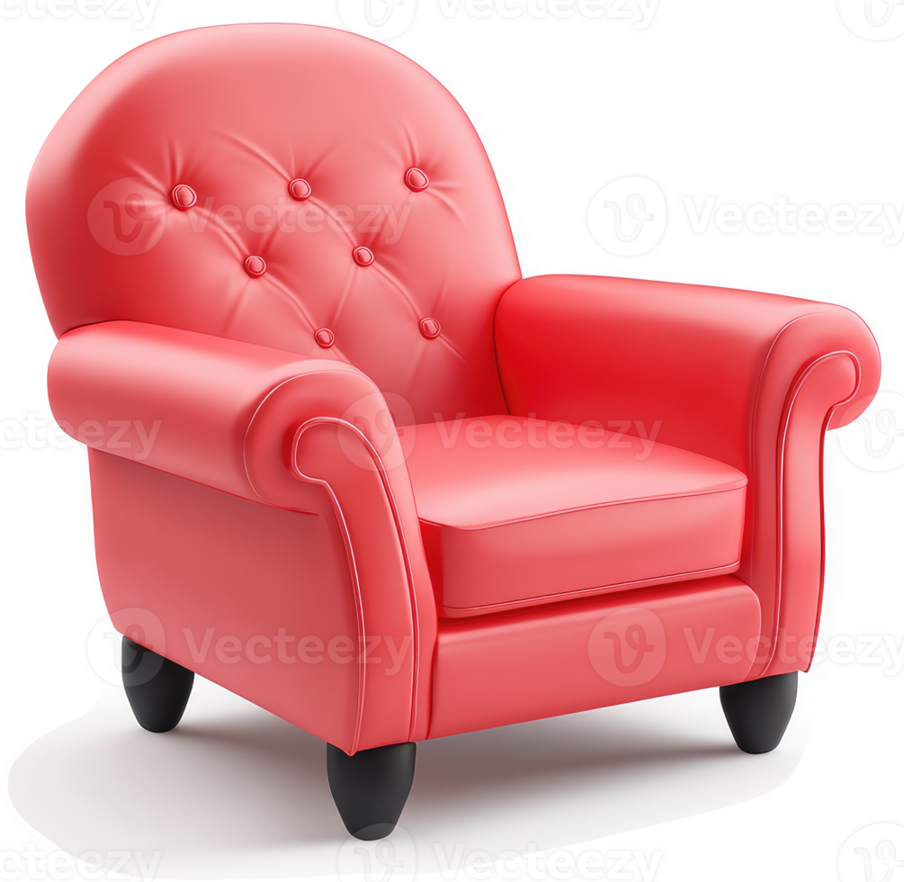 Red tufted leather armchair with classic design. png