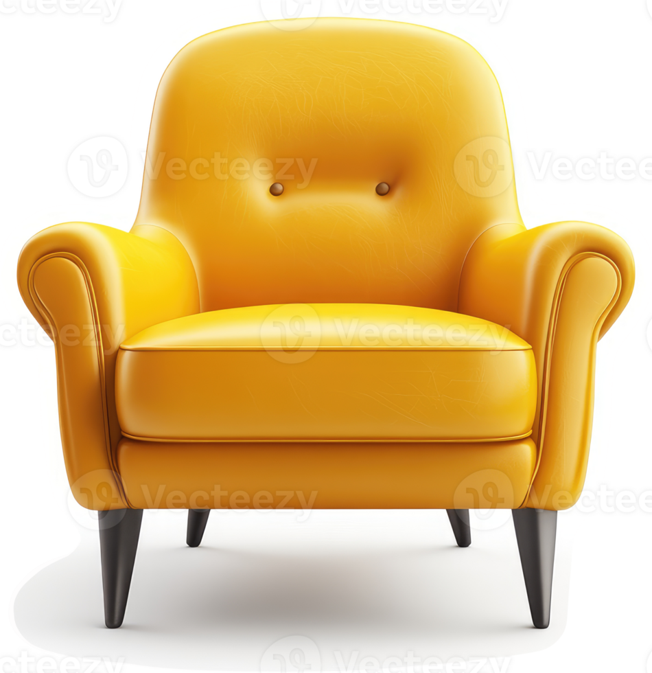Vibrant yellow armchair with elegant design. png