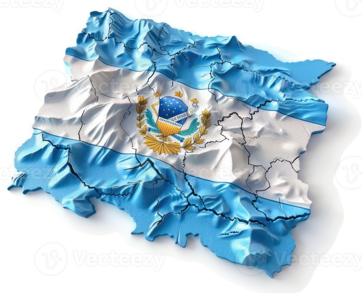 Elevated map of Paraguay showcasing its national flag and terrain. png