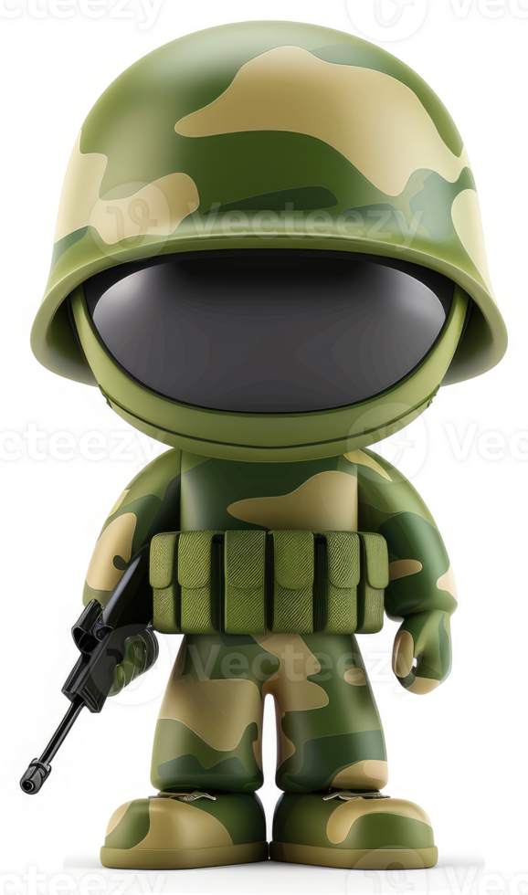 Cartoon soldier in camouflage uniform holding a rifle. png