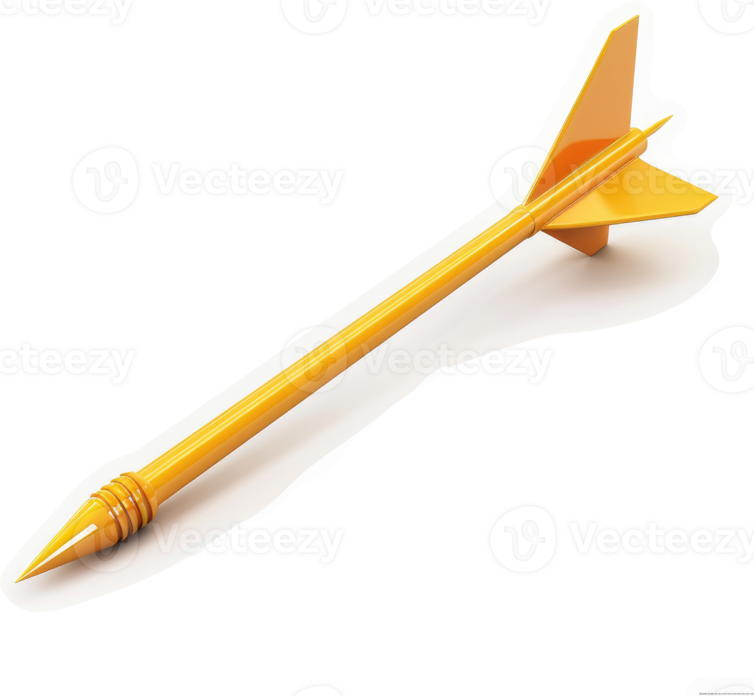 A yellow dart projectile angled toward a white background. png