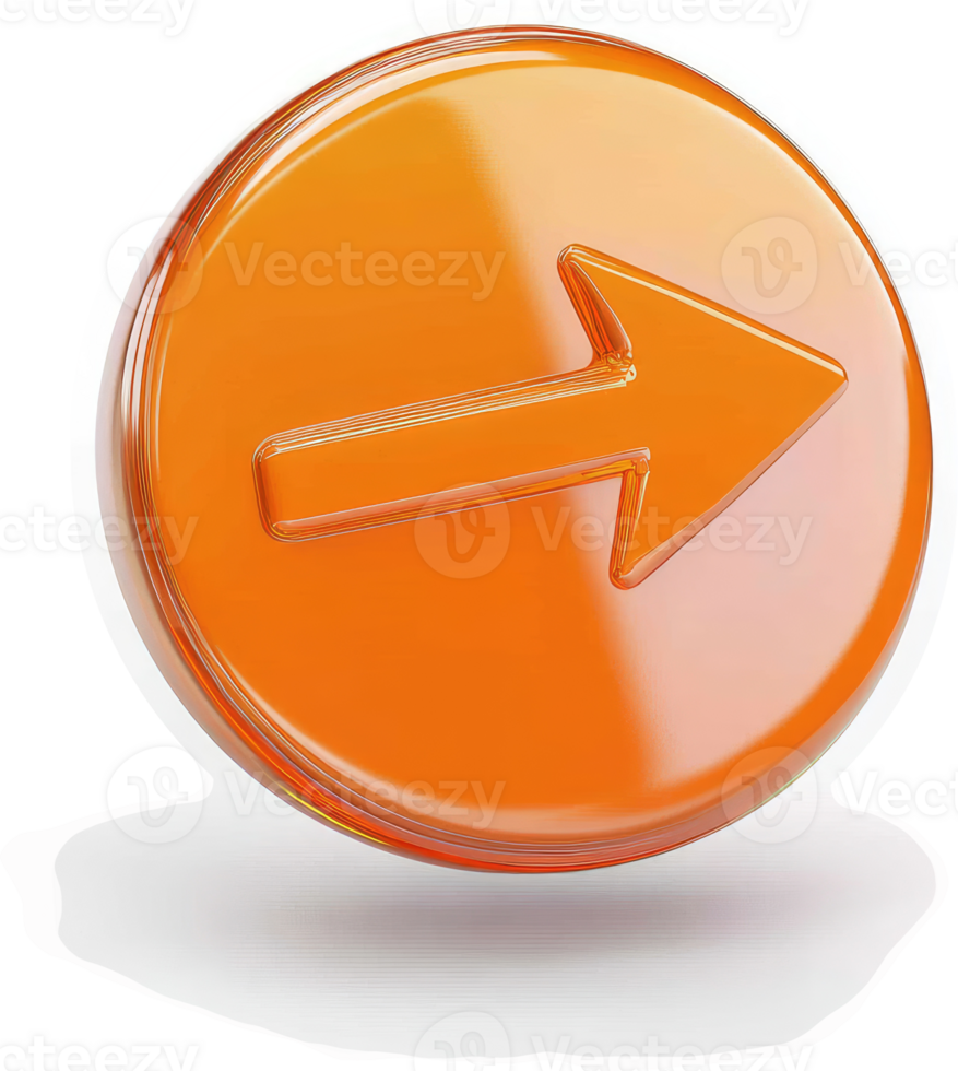 Bright orange directional arrow button. png