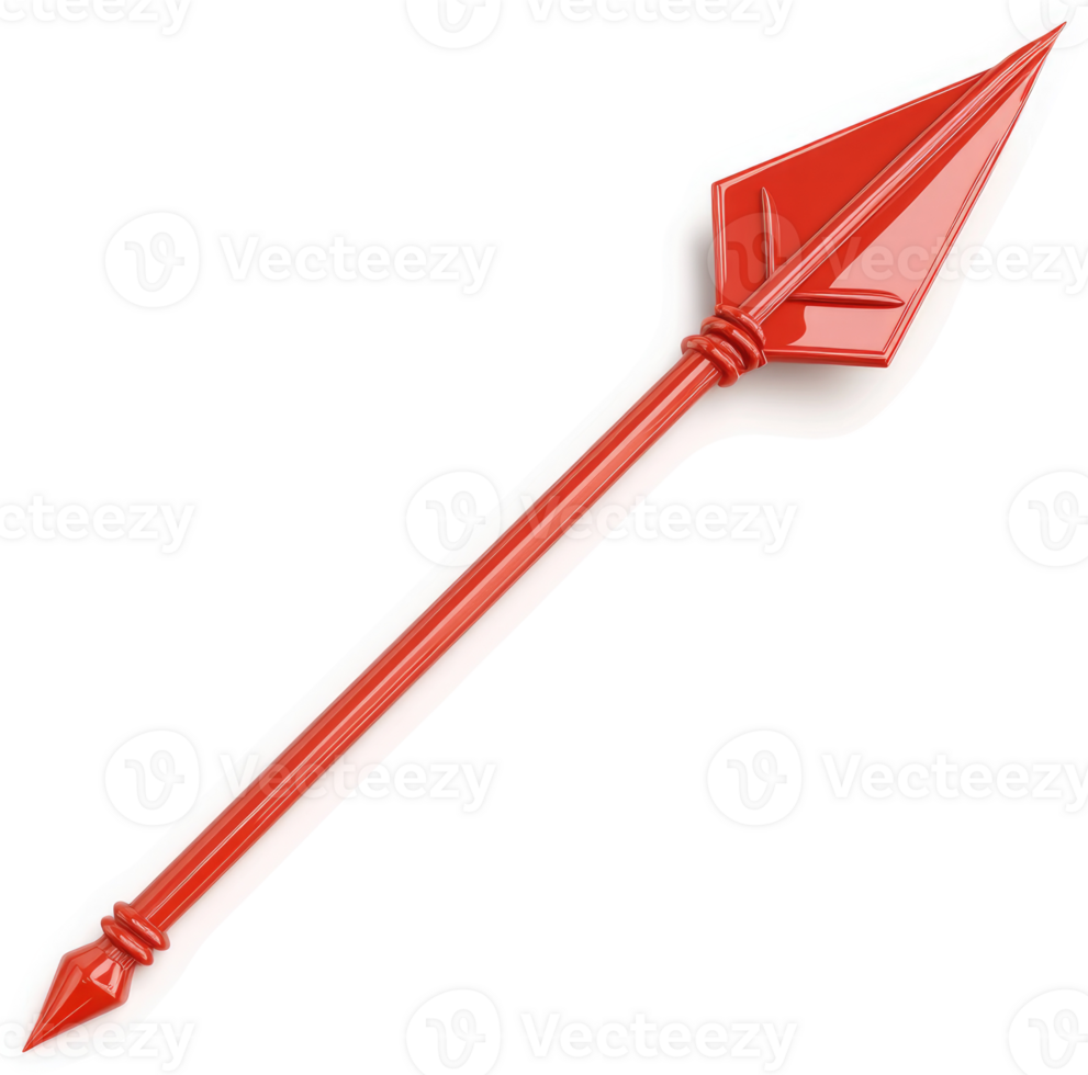 A vibrant red spear javelin against a bright turquoise backdrop. png