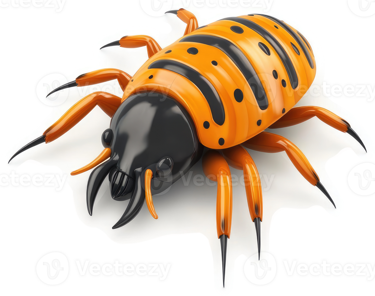 Orange and black beetle with segmented shell. png
