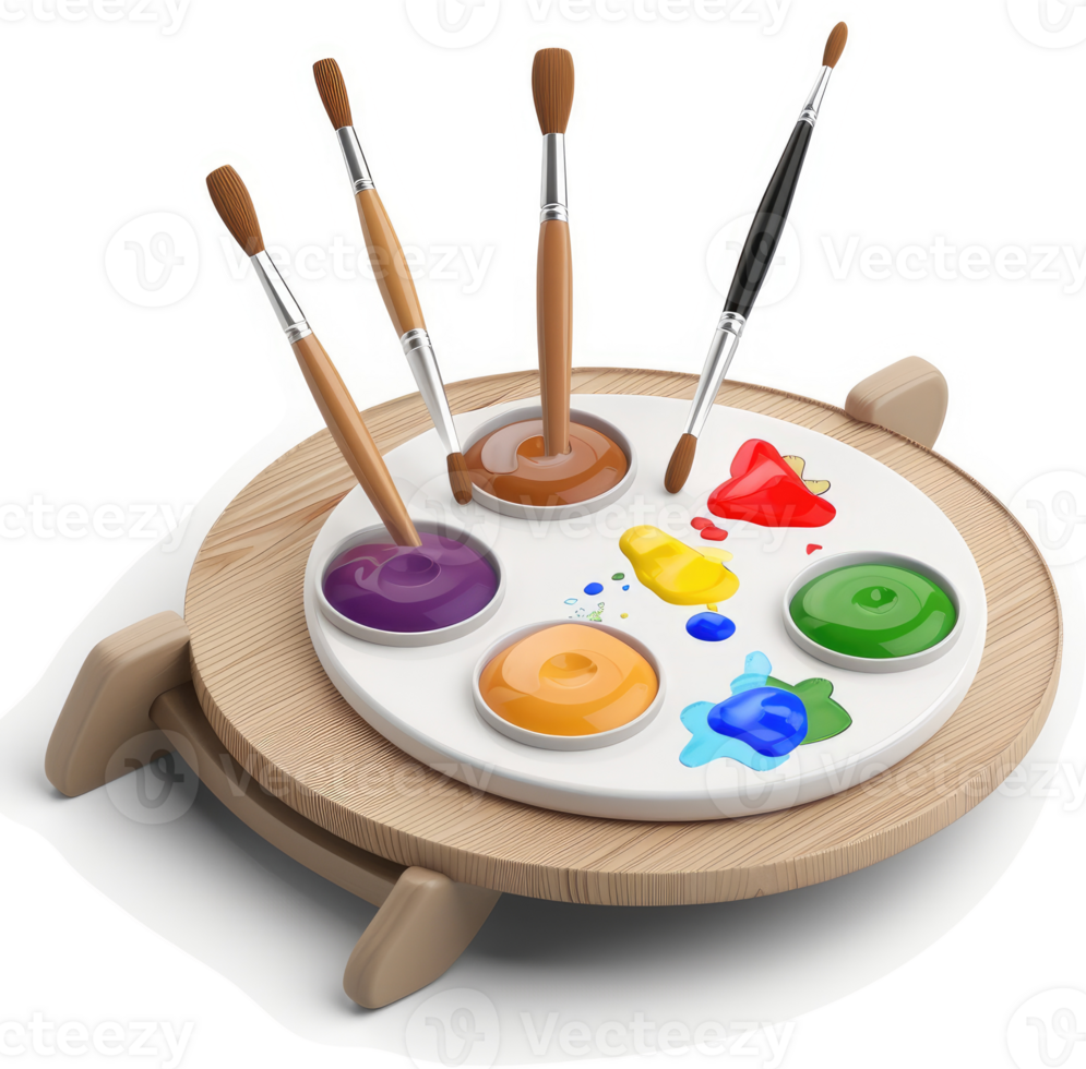 Colorful paint palette with artist's brushes png