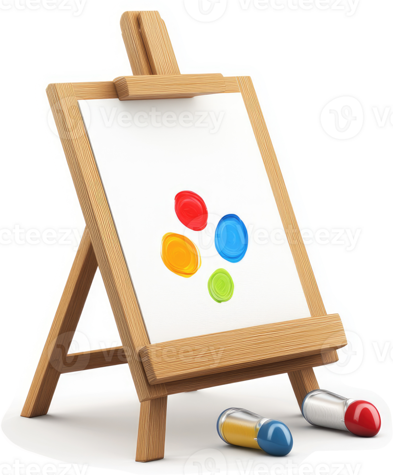 Colorful paint blobs on an easel, showcasing creativity. png