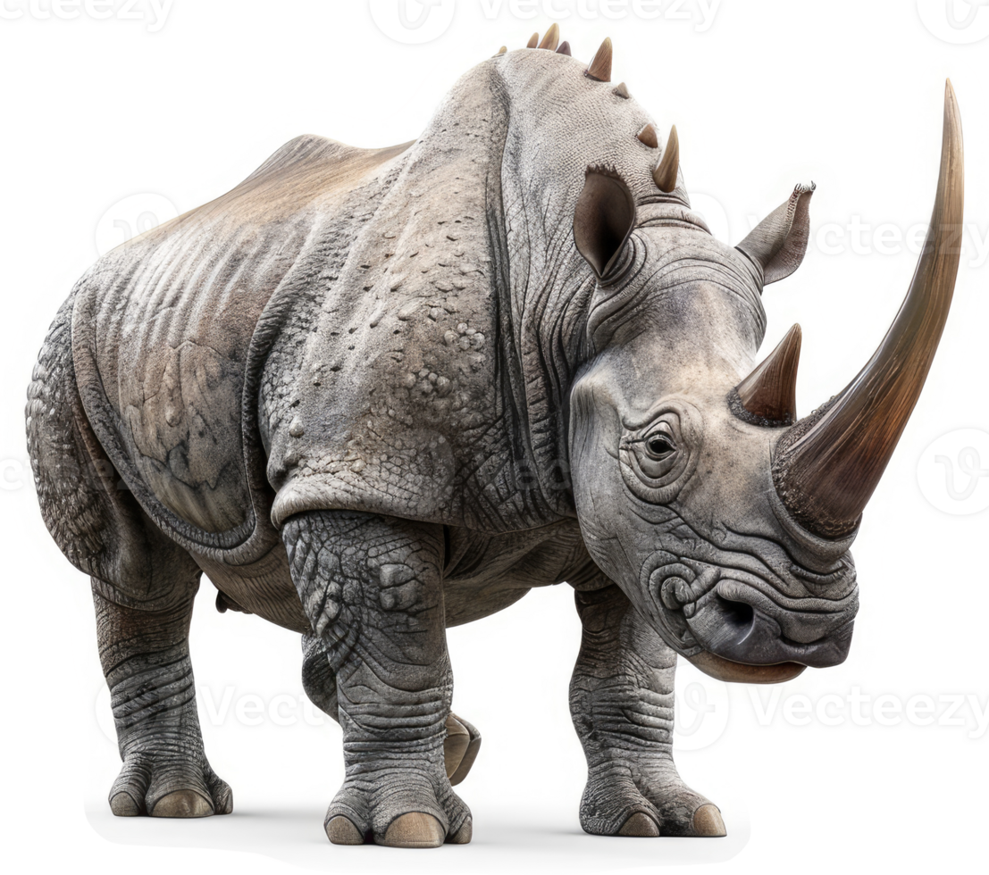 Gray rhinoceros, majestic and powerful, stands in profile view. png