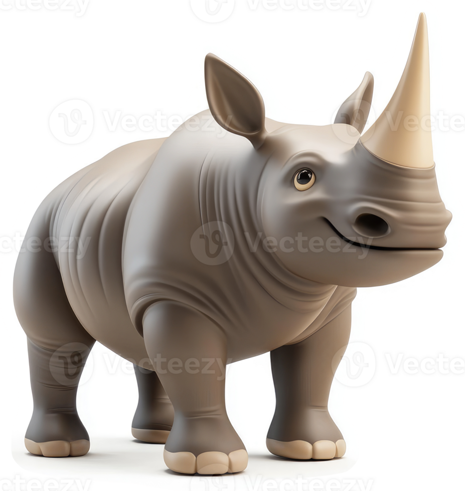 Smiling rhinoceros figurine stands in profile view. png