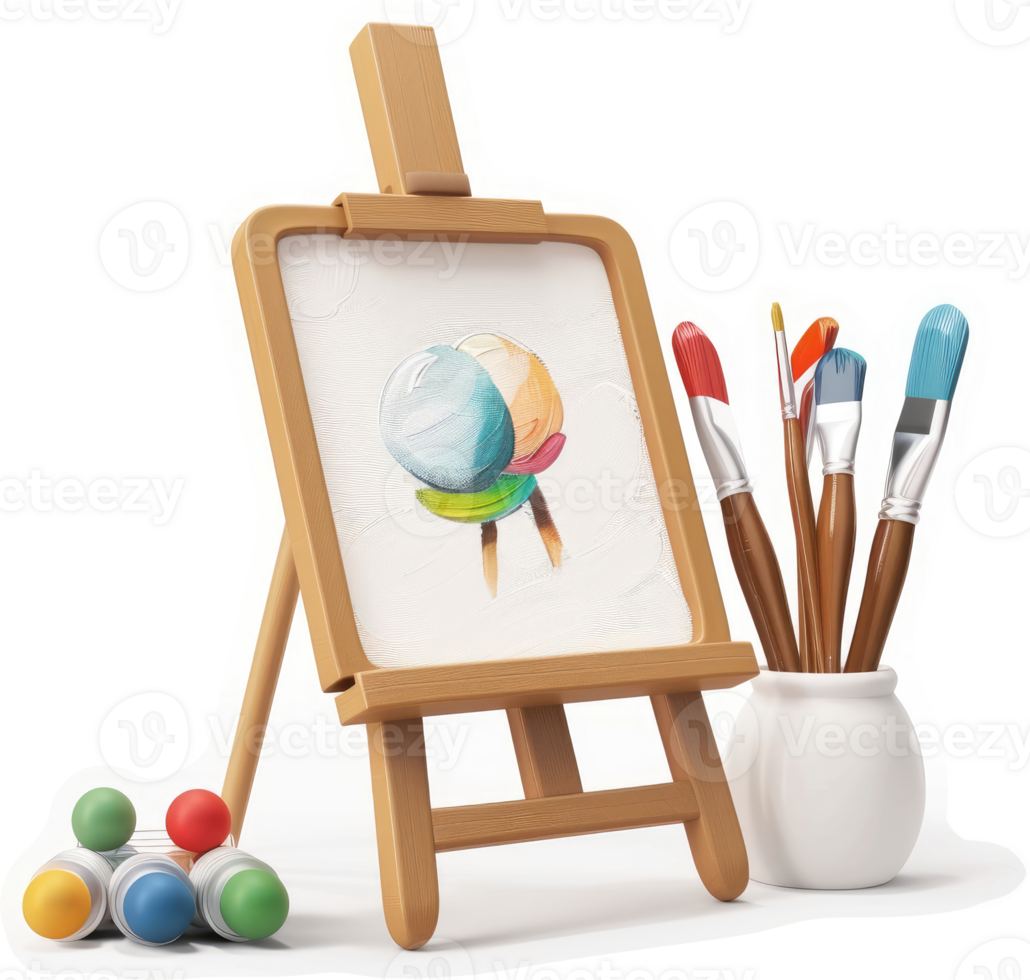 Wooden easel displays colorful ice cream artwork. png