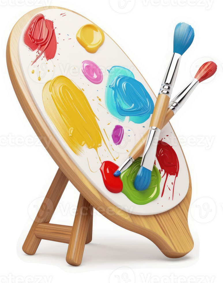 Vibrant color palette with artist's brushes displayed. png