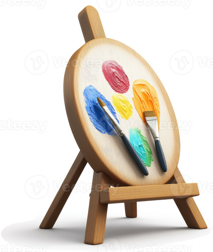 Colorful paint palette on a wooden easel png