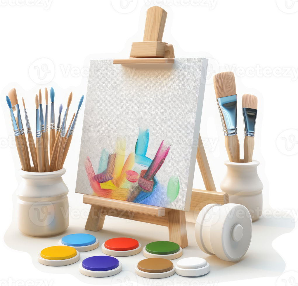 Colorful art arranged on a miniature easel. png