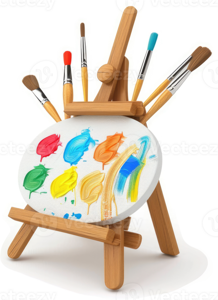 a colorful paint palette on a small wooden easel png
