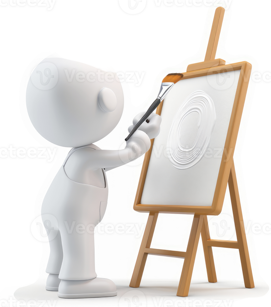 3D rendering of a person painting on an easel. png