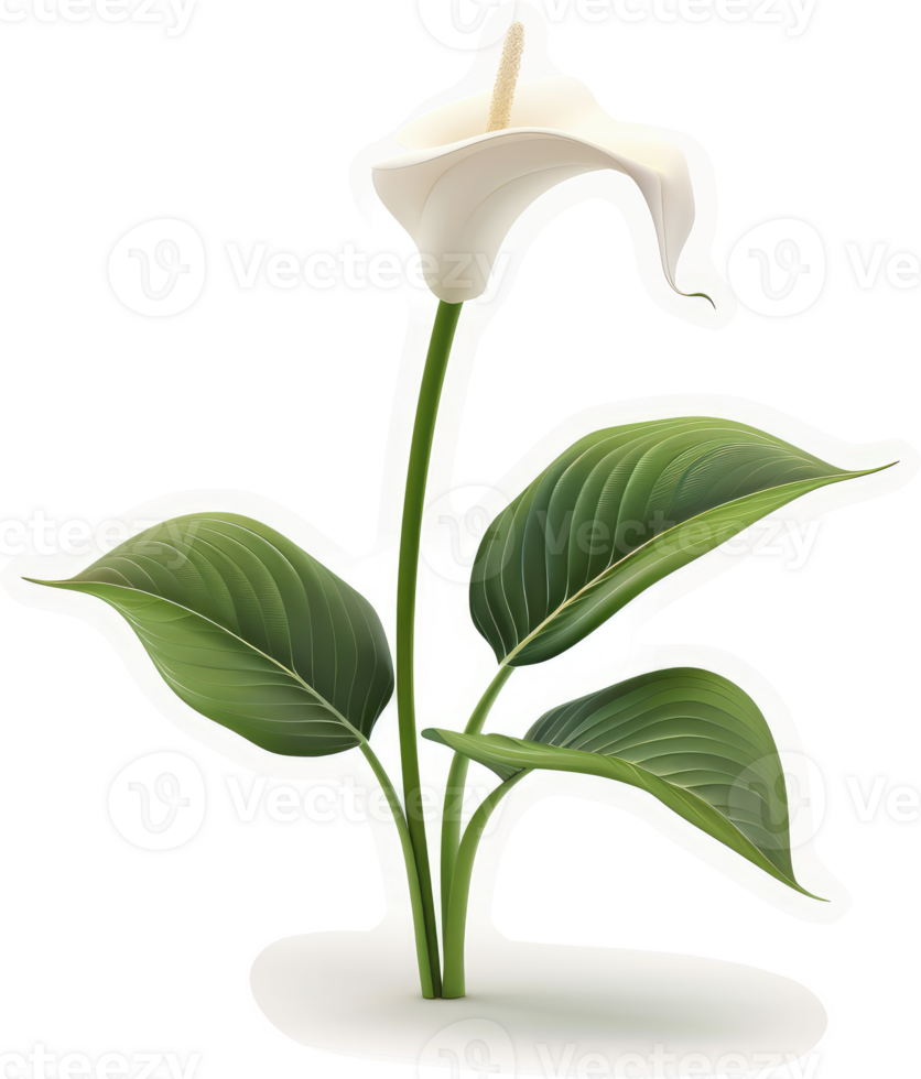 Elegant white calla lily with lush green foliage png