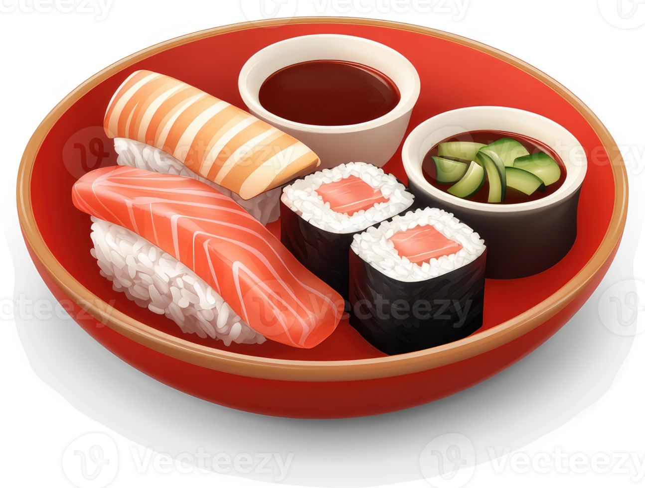 Colorful sushi platter with various nigiri and rolls. png