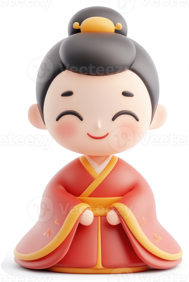 Cheerful chinese lady figurine in traditional attire. png