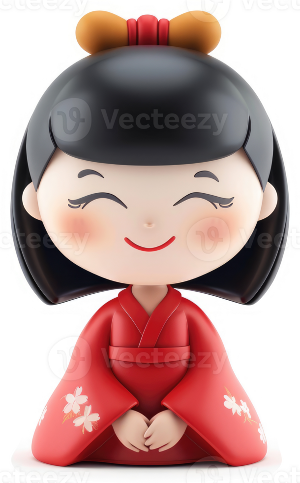 Smiling japanese doll in traditional attire. png