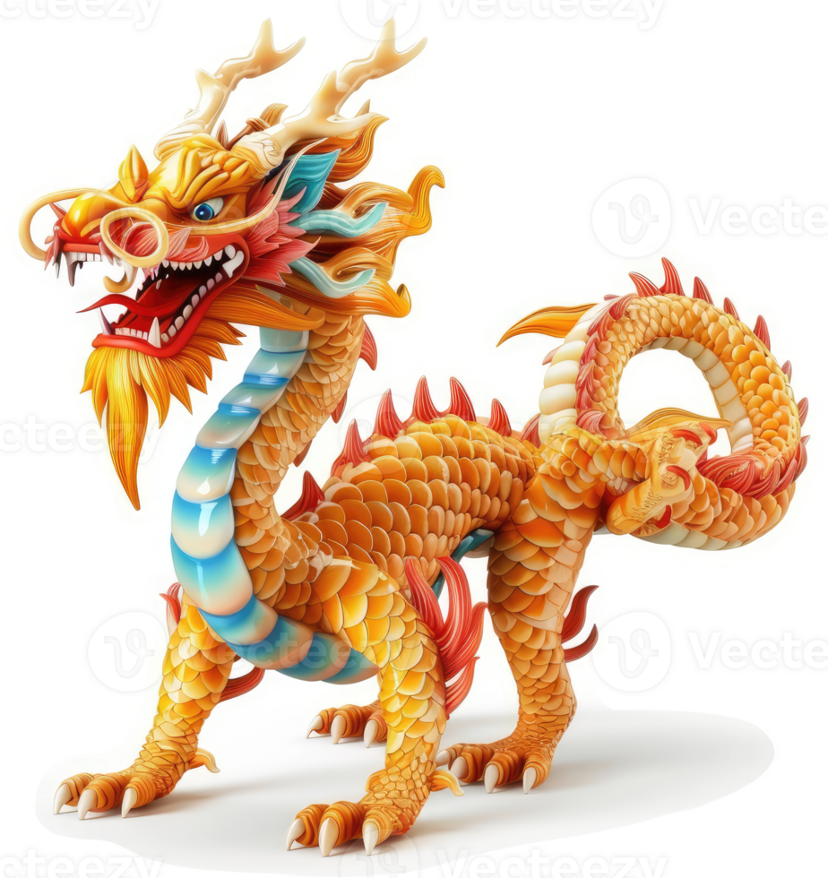 Majestic Chinese dragon statue with vibrant colors and intricate details. png