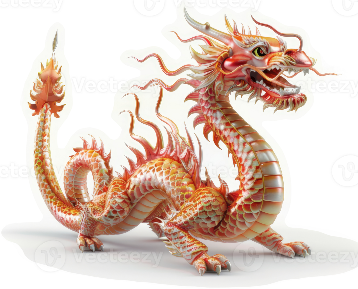 Fierce orange dragon with detailed scales and flowing mane. png
