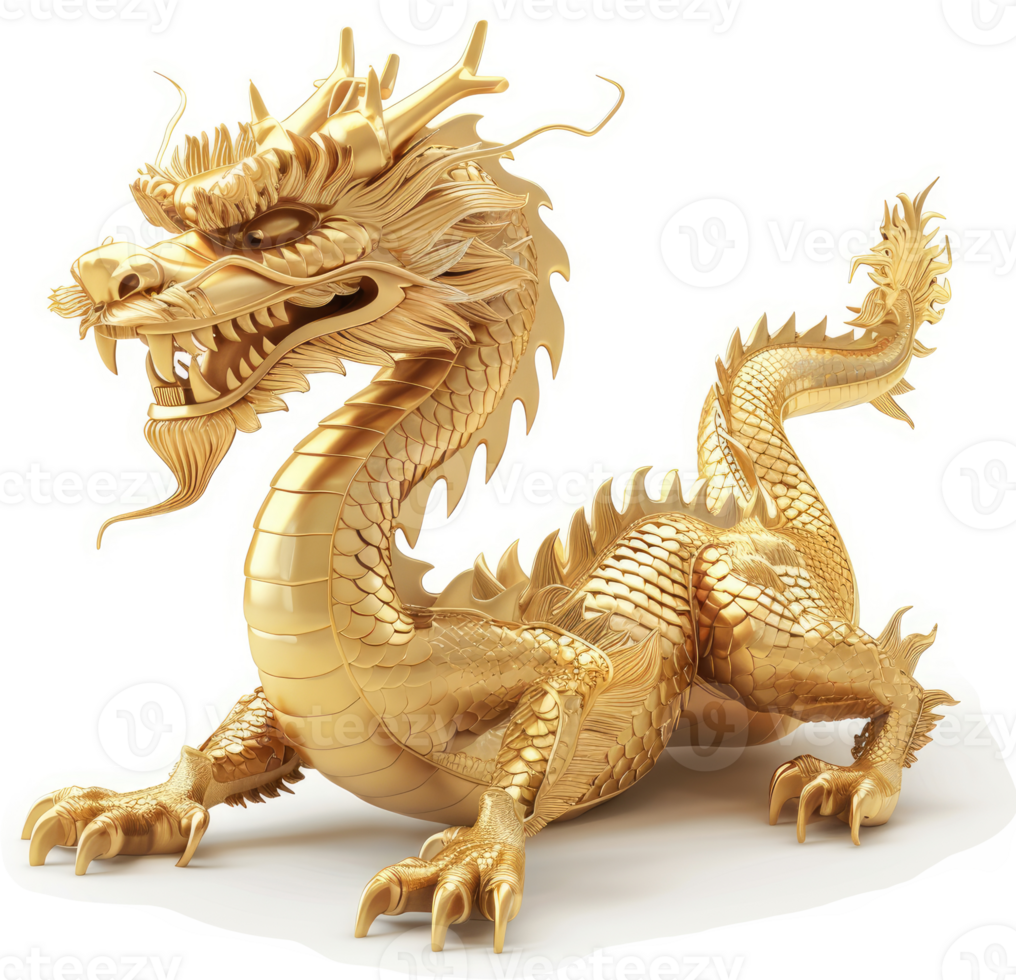 Majestic golden dragon sculpture embodies Chinese mythology. png