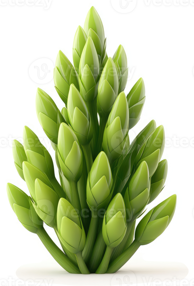 Close-up view of a cluster of vibrant green buds. png