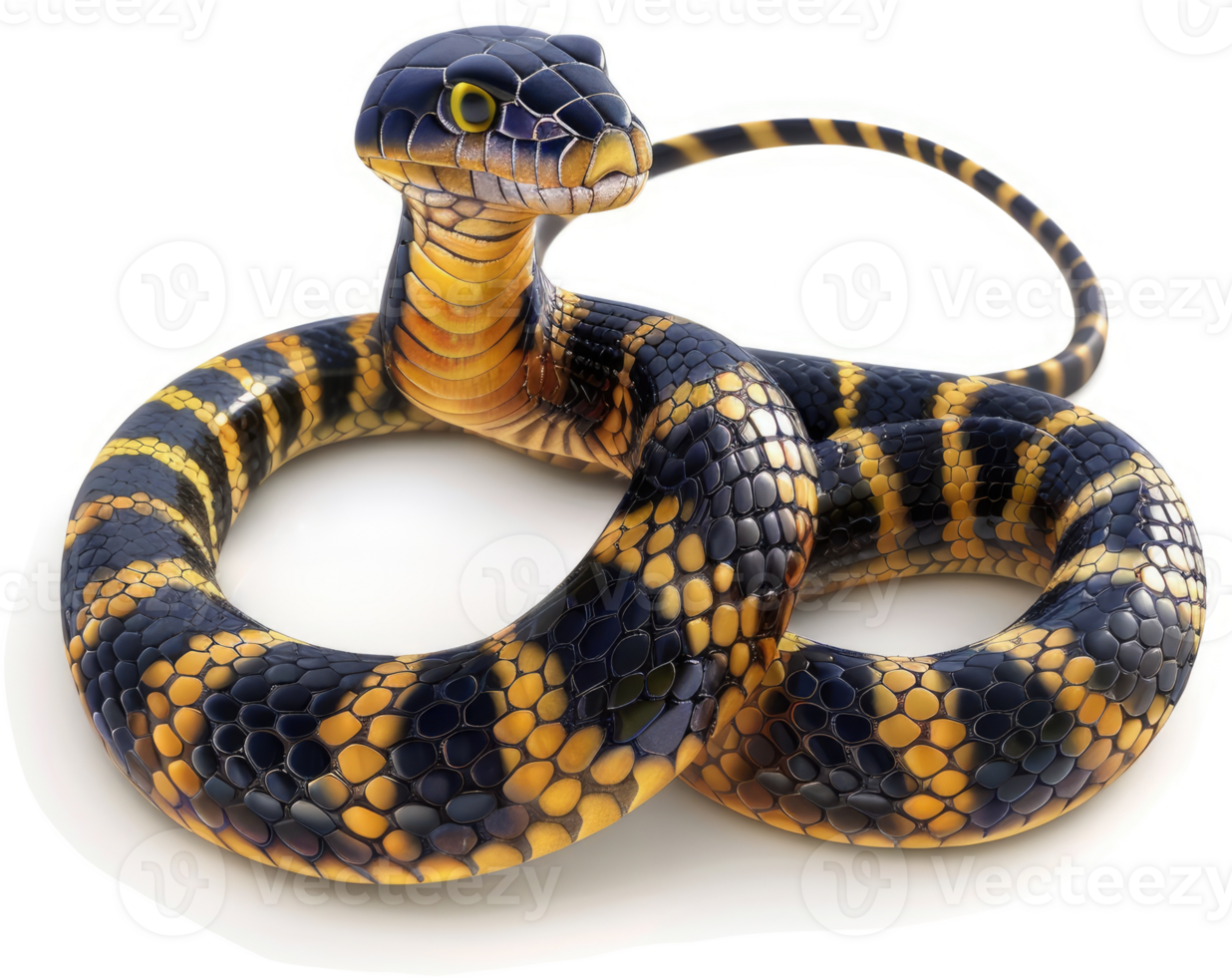 Venomous snake with striking black and yellow bands. png