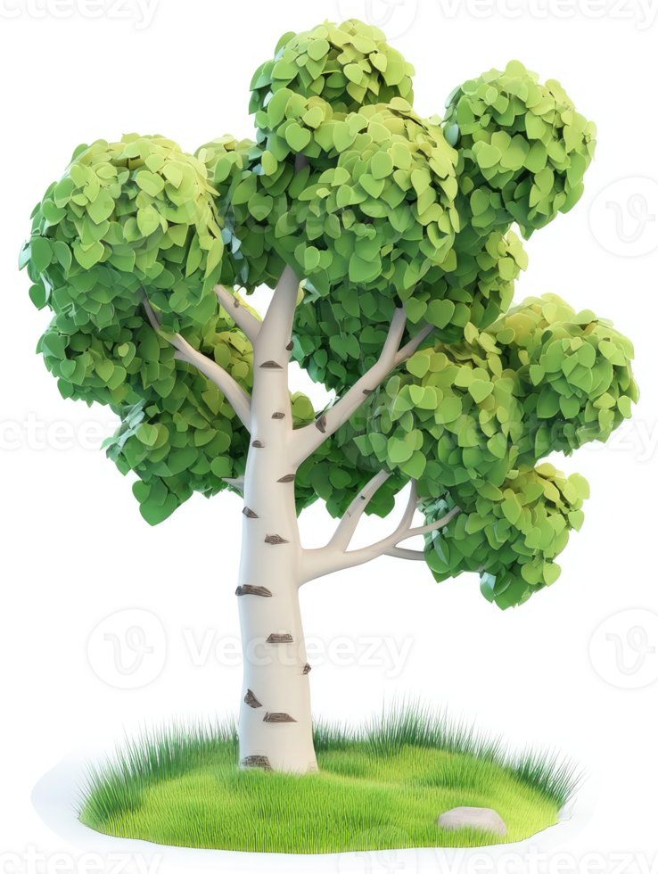 A vibrant, cartoonish birch tree illustration. png