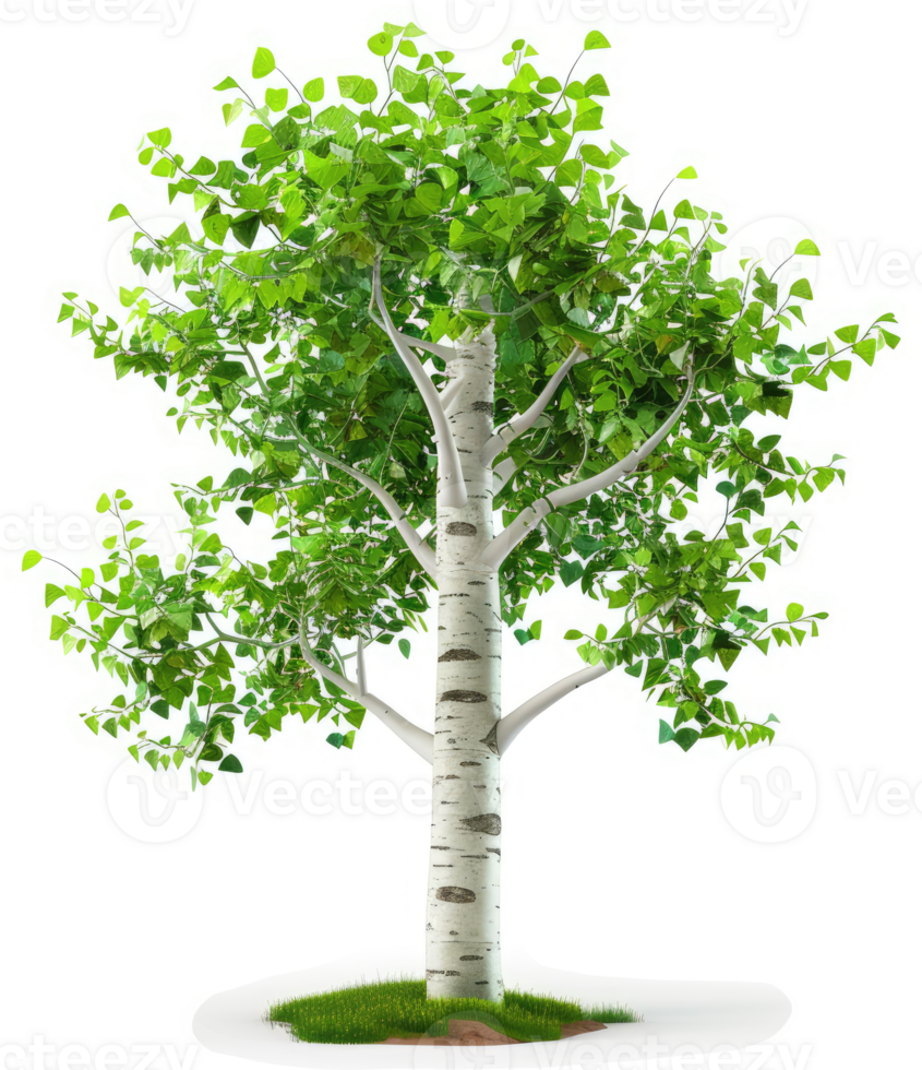 A vibrant birch tree stands tall against a white background. png