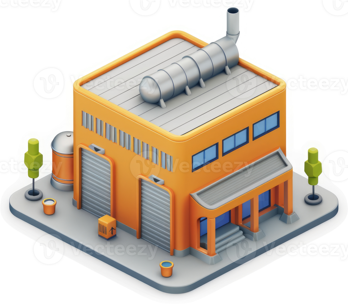 Isometric illustration of a modern industrial building. png