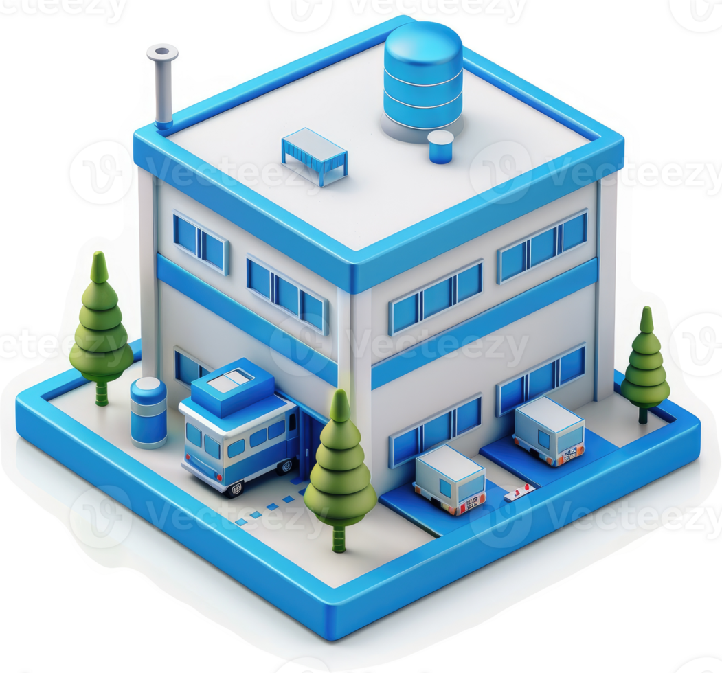 Isometric illustration of a modern distribution center. png