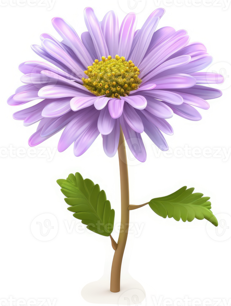 A single, vibrant purple aster blooms elegantly. png