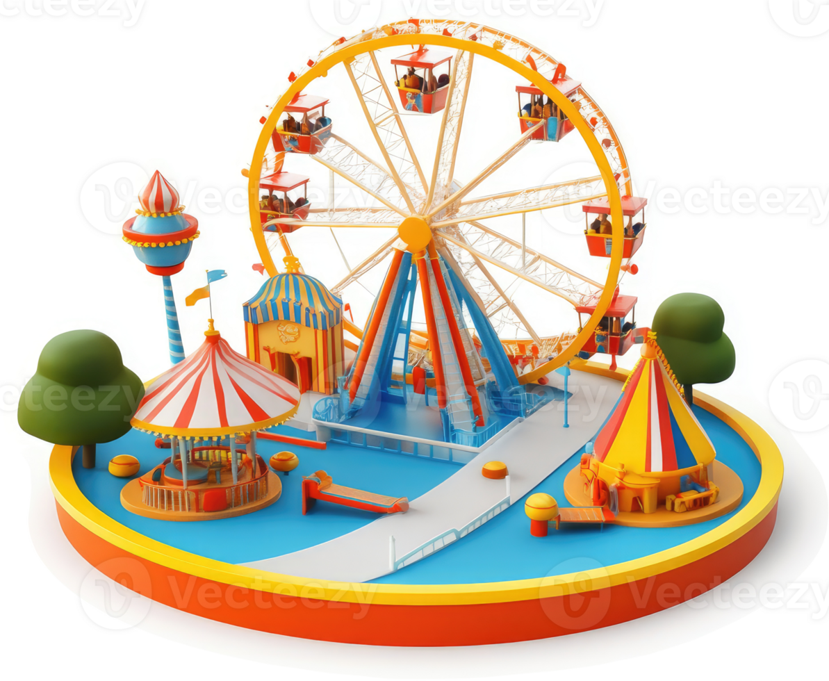 Colorful carnival funfair, with various attractions. png