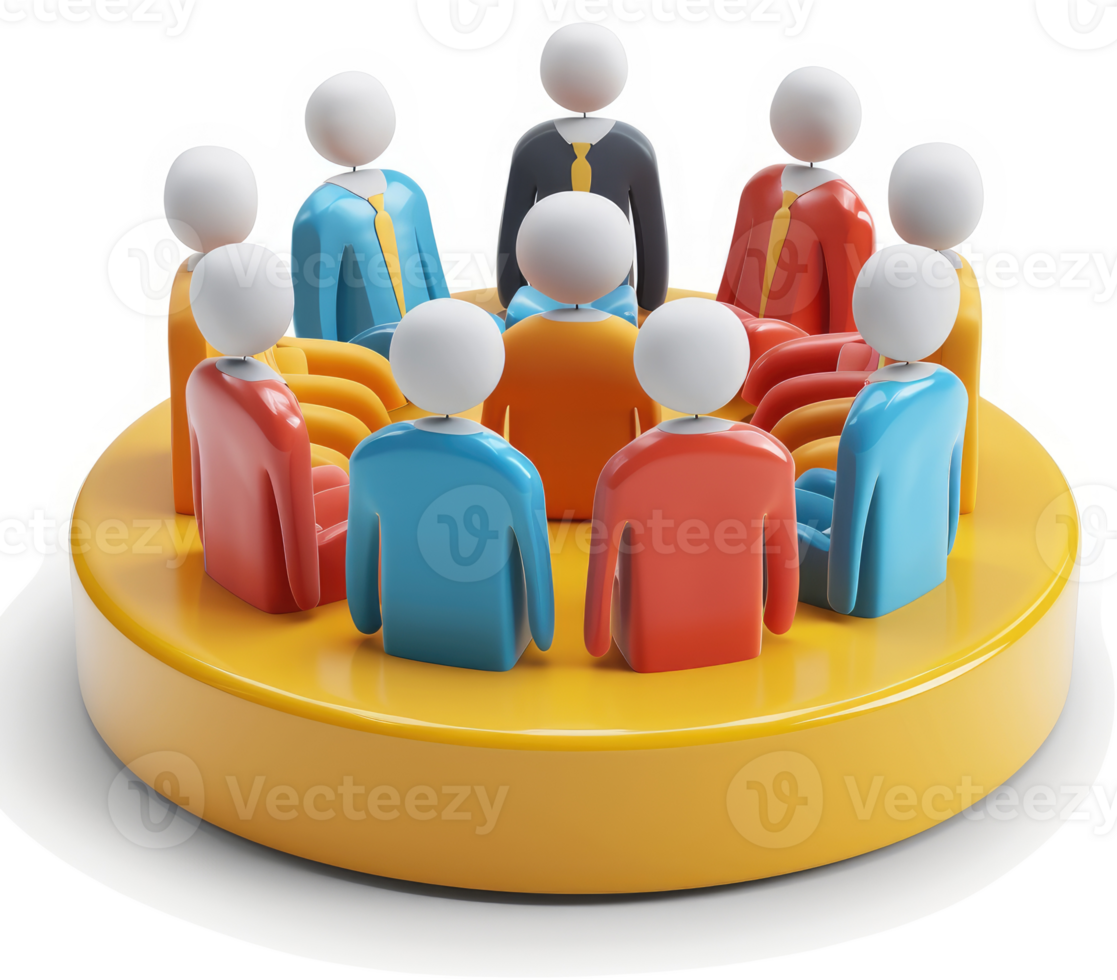 Circular gathering of diverse individuals in discussion. png