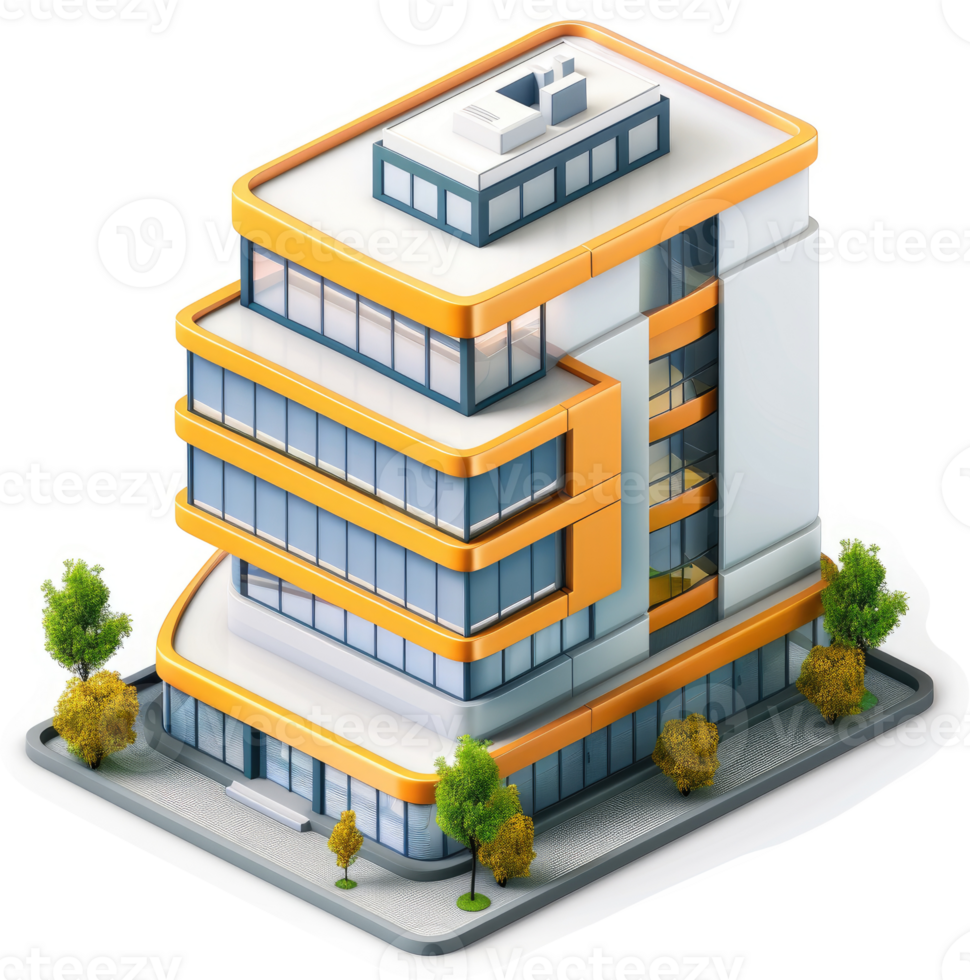 Modern multi-story building with orange accents. png