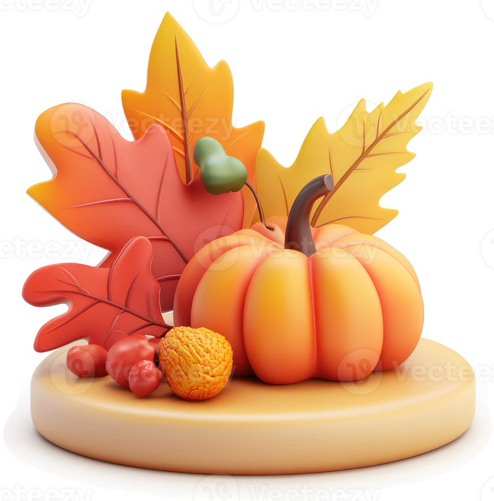 Autumnal pumpkin centerpiece with vibrant fall foliage. png