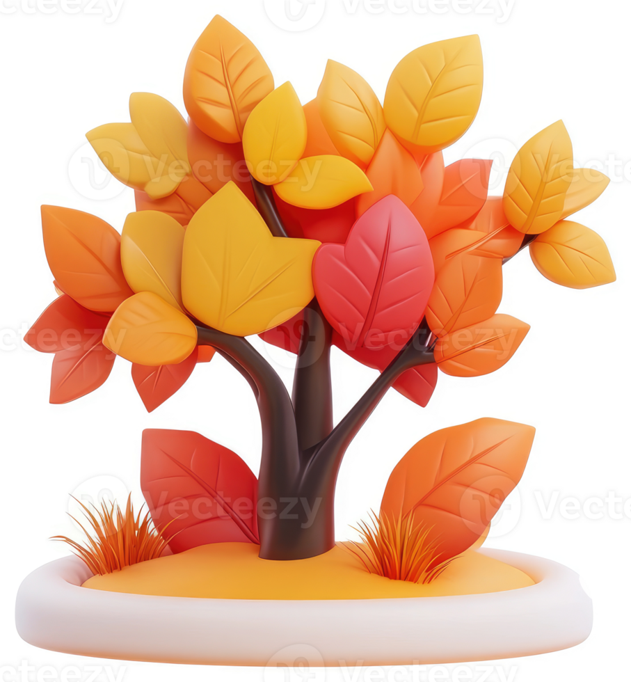 Autumnal tree with vibrant fall foliage. png