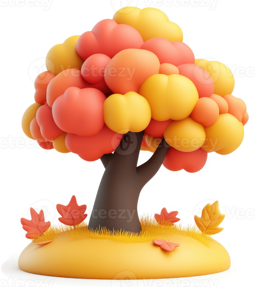 Autumnal cartoon tree with vibrant fall colors. png