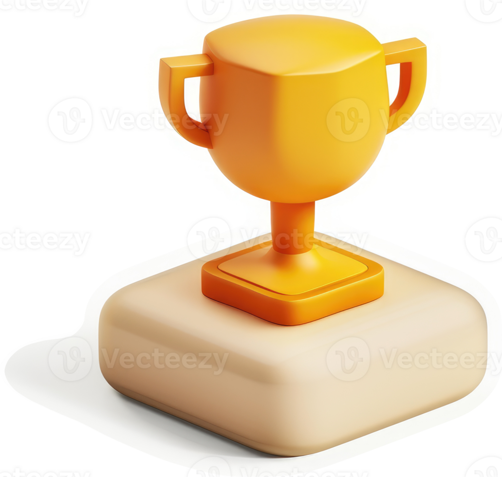 Gold trophy icon, sitting on a light beige base. png