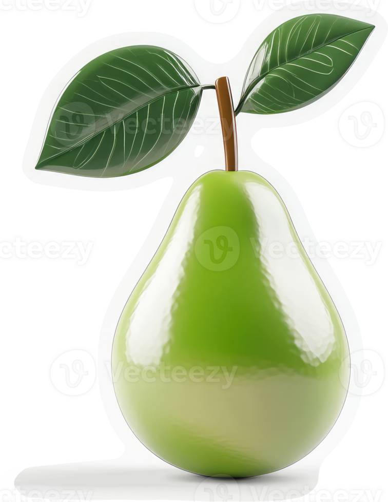 Vibrant green pear with leaves, a glossy, isolated image. png