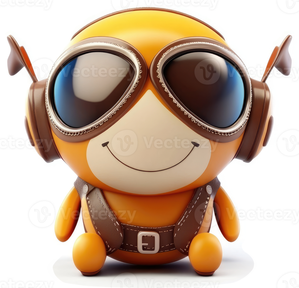 Cheerful, cartoon aviator character with aviator goggles. png