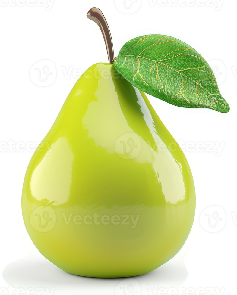 Vibrant, glossy pear with vibrant green leaf. png