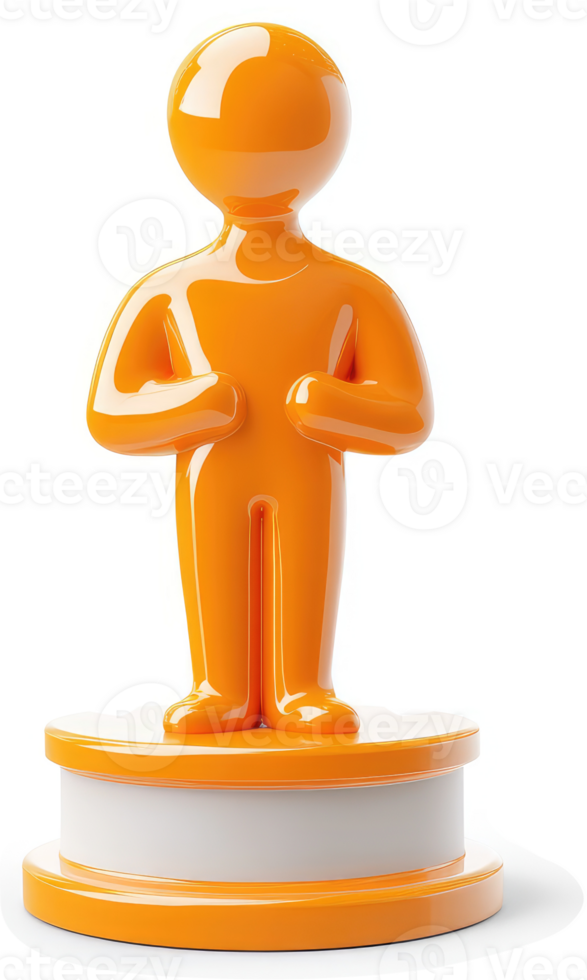 Orange figure on a pedestal, symbolizing achievement. png