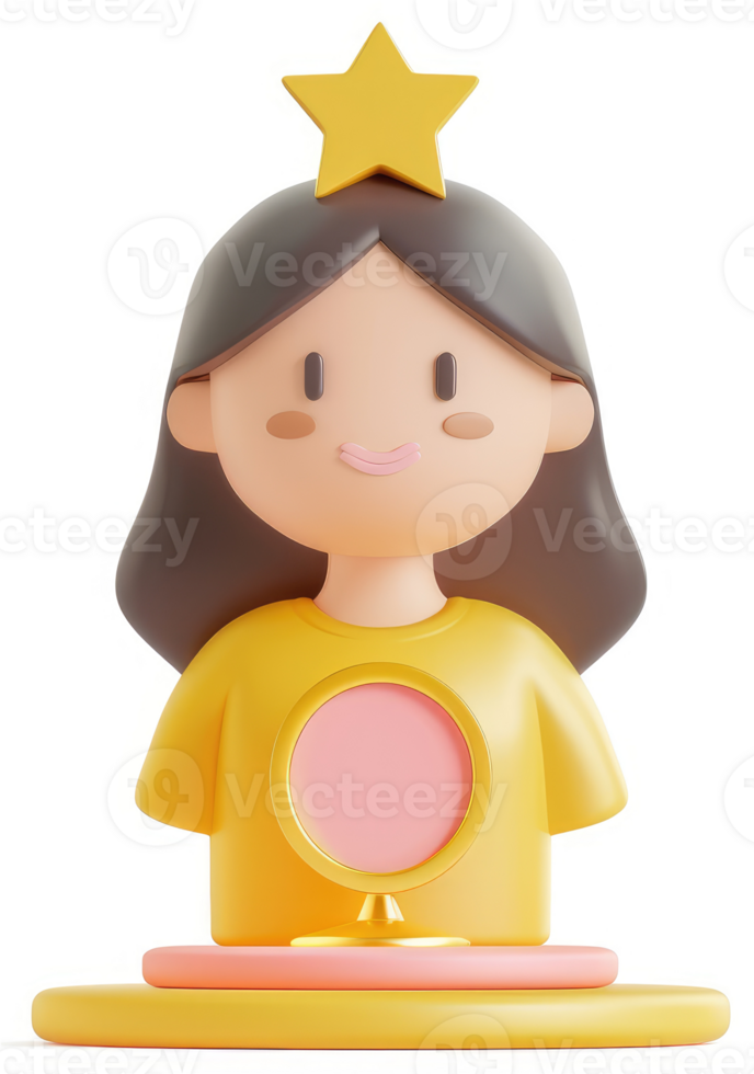 Cute cartoon girl figurine with star crown. png