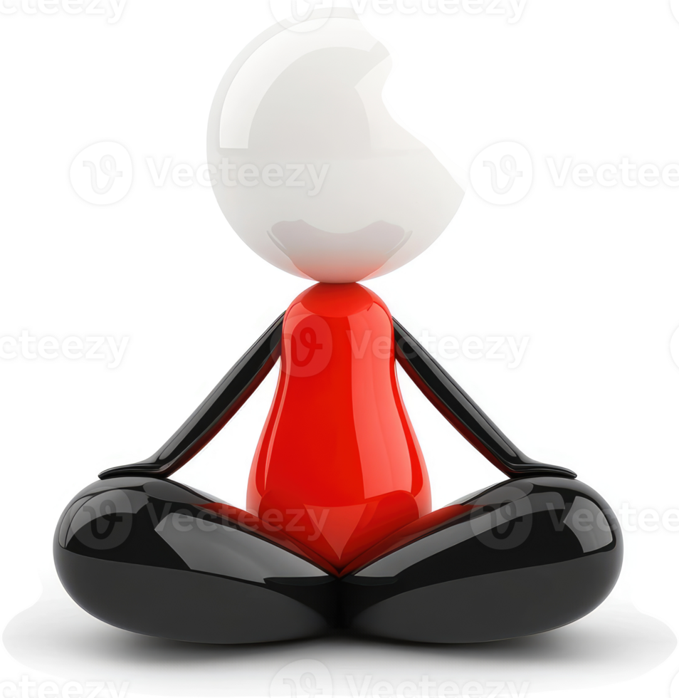 Red and black figure in a meditative pose. png