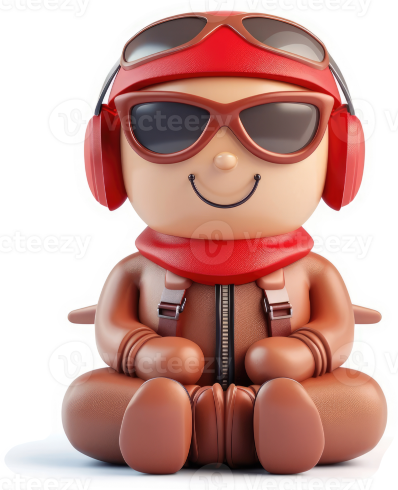 Cartoon pilot character in a relaxed seated position. png